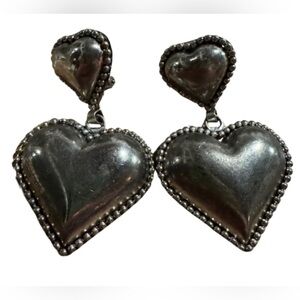 Large Silver Vintage Heart clip on earrings